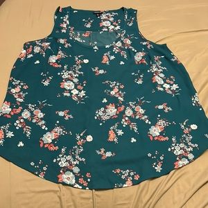Torrid Size 0 Georgette Tank Teal Blue Floral Chiffon Tank Top